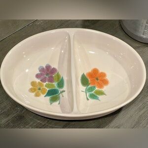 Vintage 1970s Franciscan Floral Earthware Divided Oval Dish vegetable bowl
